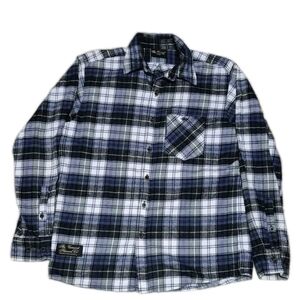 The Vermont Flannel Co Flannel Shirt Mens L Blue Plaid Button Up Made In USA